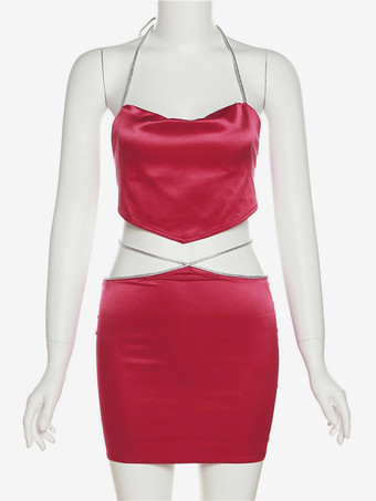 Ensembles de 2 pièces Clubwear Halter Strap sans manches Tenues de club sexy pour femmes 2025