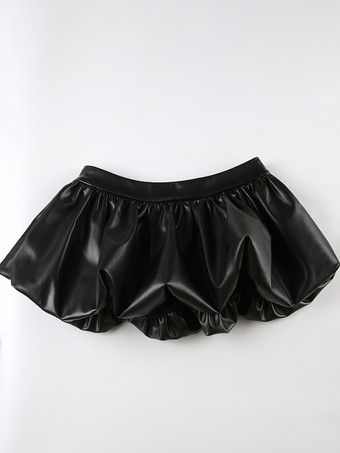 ブラック PU レザー ミニスカート プリーツ A ライン セクシー クラブウェア レディース 2025