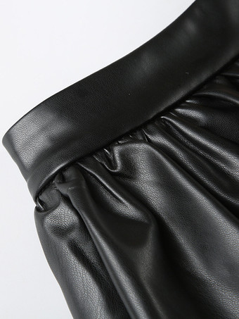 ブラック PU レザー ミニスカート プリーツ A ライン セクシー クラブウェア レディース 2025