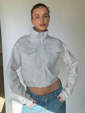 グレイグレージャケット レディース スタンドカラー 長袖 ジッパー 春アウター 2025