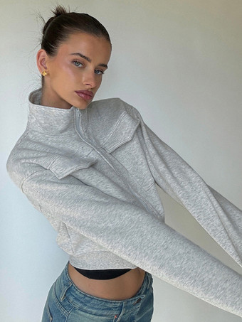 グレージャケット レディース スタンドカラー 長袖 ジッパー 春アウター 2025