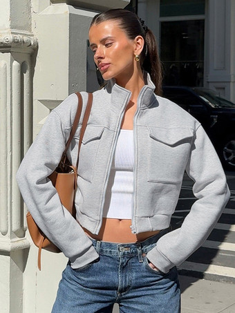 グレージャケット レディース スタンドカラー 長袖 ジッパー 春アウター 2025