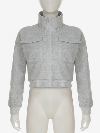 グレージャケット レディース スタンドカラー 長袖 ジッパー 春アウター 2025