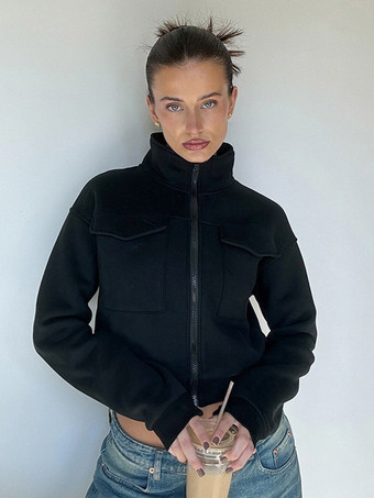 ブラック グレージャケット レディース スタンドカラー 長袖 ジッパー 春アウター 2025