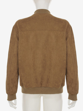 スエード ボンバー ジャケット ブラウン スタンドカラー ジップアップ オーバーサイズ 春アウター レディース 2025