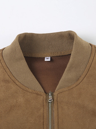 スエード ボンバー ジャケット ブラウン スタンドカラー ジップアップ オーバーサイズ 春アウター レディース 2025