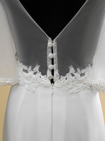 シンプルなウェディングドレス レース イリュージョン ネックライン 半袖 レース ボールガウン 40cm ブライダルガウン