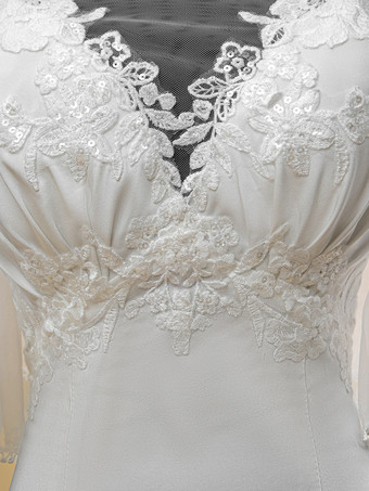 シンプルなウェディングドレス レース イリュージョン ネックライン 半袖 レース ボールガウン 40cm ブライダルガウン