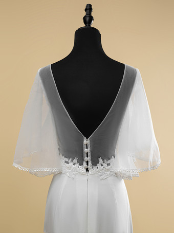 シンプルなウェディングドレス レース イリュージョン ネックライン 半袖 レース ボールガウン 40cm ブライダルガウン