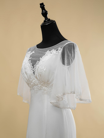 シンプルなウェディングドレス レース イリュージョン ネックライン 半袖 レース ボールガウン 40cm ブライダルガウン