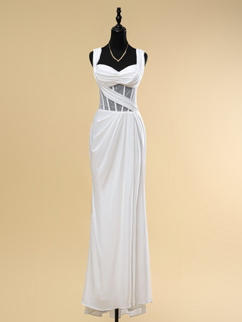 ホワイトシンプルなウェディングドレス ボールガウン スウィートハートネック ノースリーブ カットアウト 20cm ブライダルドレス