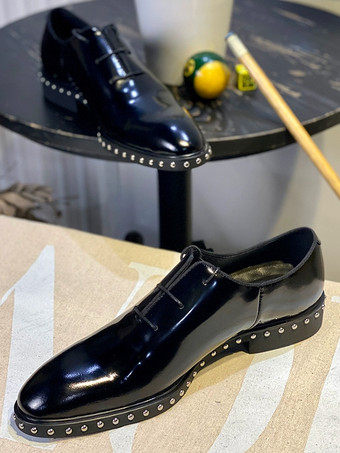 男性用ドレスシューズ ファッション ラウンドトゥ リベット 牛革