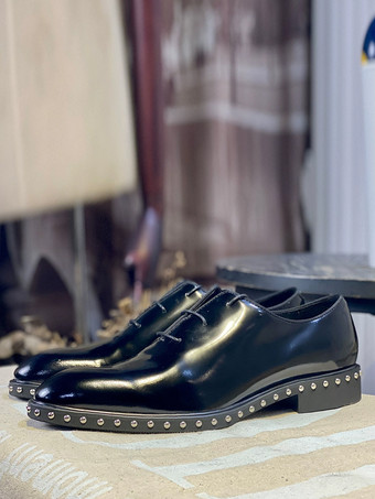 男性用ドレスシューズ ファッション ラウンドトゥ リベット 牛革