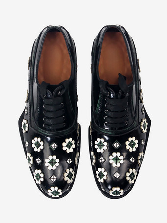 男性用ドレスシューズ スタイリッシュなラウンドトゥ 花柄 牛革