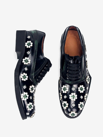 男性用ドレスシューズ スタイリッシュなラウンドトゥ 花柄 牛革