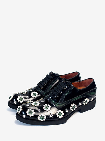 男性用ドレスシューズ スタイリッシュなラウンドトゥ 花柄 牛革