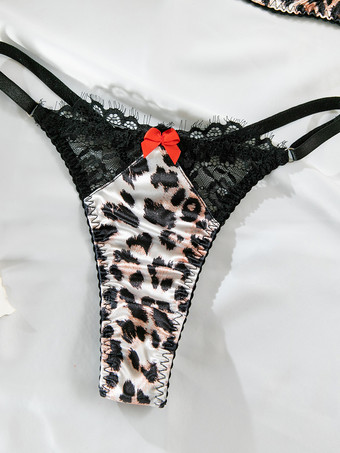 レースランジェリー ヒョウ柄 セクシー ブラック 2ピース 大人用 ブラ パンティ セット
