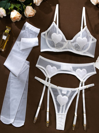ホワイト レースランジェリー セクシー レッド 大人用 ブラ パンティ 4点セット
