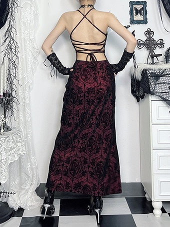 ハロウィン 女性用ゴシック服 ブラック スプリットフロント セクシー ポリエステル チュニック レトロ コスチューム