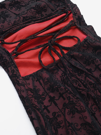 ハロウィン 女性用ゴシック服 ブラック スプリットフロント セクシー ポリエステル チュニック レトロ コスチューム