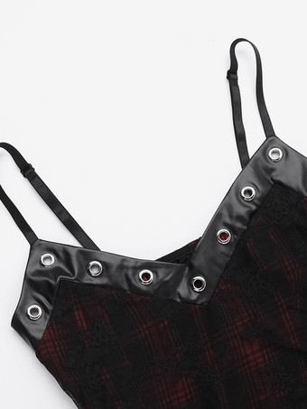 Halloween Abbigliamento gotico da donna con occhielli rossi pizzo tunica in poliestere gotico costumi retrò