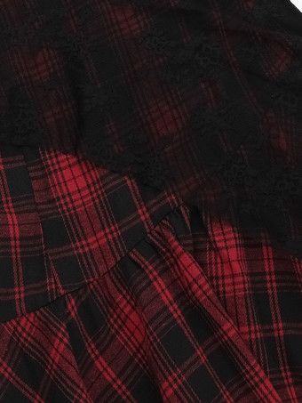 Halloween Abbigliamento gotico da donna con occhielli rossi pizzo tunica in poliestere gotico costumi retrò