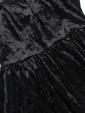 ハロウィン レディース ゴシック ドレス ブラック フリル レース セクシー ポリエステル チュニック ロングドレス