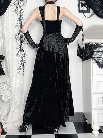 ハロウィン レディース ゴシック ドレス ブラック フリル レース セクシー ポリエステル チュニック ロングドレス
