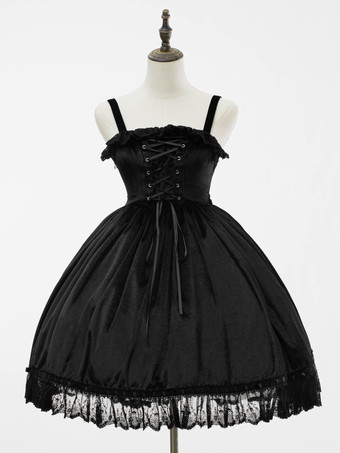 Robe Lolita noire gothique Lolita JSK avec nœuds et volants