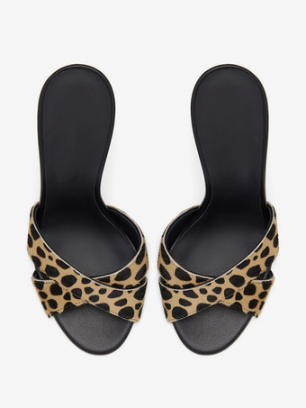 Damen High Heel Pantoletten Pferdehaar Offene Zehen Sexy Pantoletten Schuhe