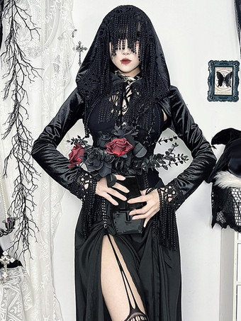 ハロウィン レディース ゴシック ドレス ブラック フリル フリンジ ゴシック ポリエステル チュニック ロングドレス