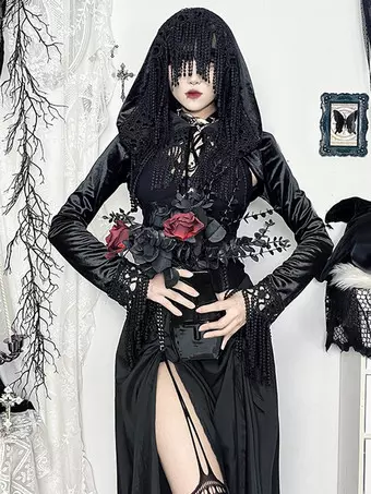 princess polly baby blue dress Halloween Women's Gothic Dress Black Ruffles Fringe Gothic Polyester Tunic  Long Dress
