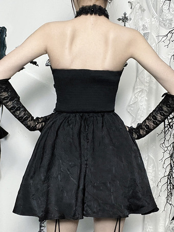 ハロウィン レディース ゴシック ドレス ブラック レースアップ レース ゴシック ポリエステル チュニック ドレス