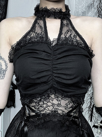 ハロウィン レディース ゴシック ドレス ブラック レースアップ レース ゴシック ポリエステル チュニック ドレス