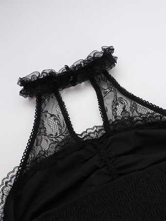 ハロウィン レディース ゴシック ドレス ブラック レースアップ レース ゴシック ポリエステル チュニック ドレス