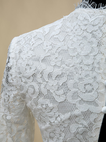 ツーピースウェディングドレス シフォン カットアウト ジュエルネック ツーピース トレーン付きウェディングドレス 機能的なボタン 長袖 ロング 20cm アイボリー