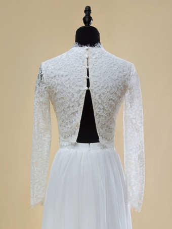 ツーピースウェディングドレス シフォン カットアウト ジュエルネック ツーピース トレーン付きウェディングドレス 機能的なボタン 長袖 ロング 20cm アイボリー