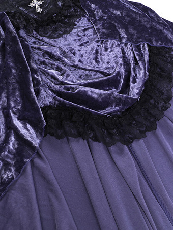 ハロウィン レディース ゴシック ドレス パープル レース ゴシック ベロア チュニック ハイロー ヘムリブ ドレス