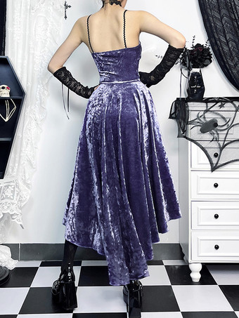 ハロウィン レディース ゴシック ドレス パープル レース ゴシック ベロア チュニック ハイロー ヘムリブ ドレス