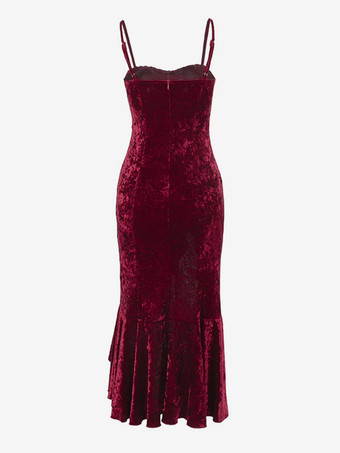 ハロウィン レディース ゴシック ドレス バーガンディ フリル フラワー ゴシック ベロア チュニック ドレス