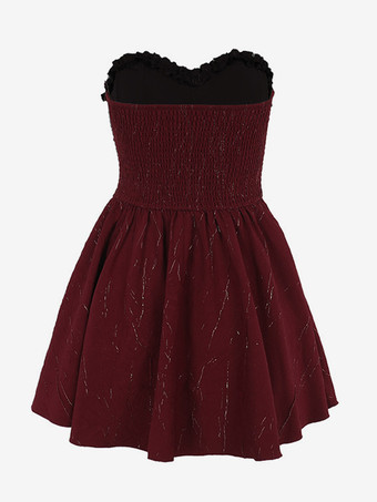 ハロウィン レディース ゴシック ドレス バーガンディ スウィートハート フリル セクシー ポリエステル チュニック ショートドレス