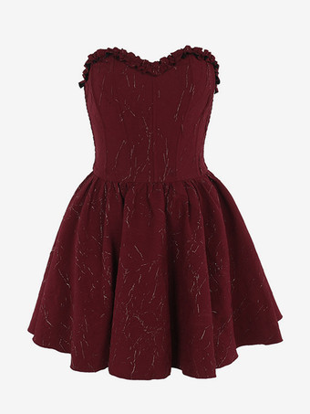 ハロウィン レディース ゴシック ドレス バーガンディ スウィートハート フリル セクシー ポリエステル チュニック ショートドレス