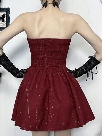 ハロウィン レディース ゴシック ドレス バーガンディ スウィートハート フリル セクシー ポリエステル チュニック ショートドレス