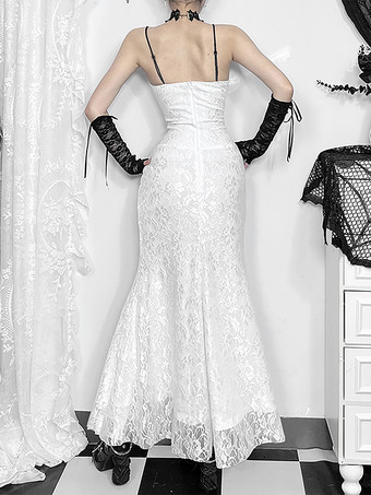 ハロウィン レディース ゴシック ドレス ホワイト マーメイド トランペット フロント バンデージ ゴシック ドレス