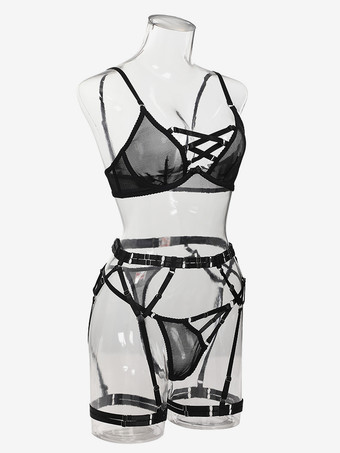 セクシーランジェリー 3ピース ブラック 大人用 ブラ パンティ セット