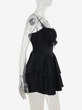 ハロウィン レディース ゴシック ドレス ブラック フリル ゴシック ポリエステル チュニック ショートドレス