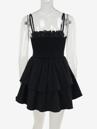 ハロウィン レディース ゴシック ドレス ブラック フリル ゴシック ポリエステル チュニック ショートドレス