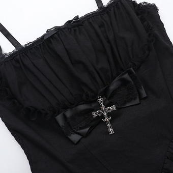 ハロウィン レディース ゴシック ドレス ブラック フリル ゴシック ポリエステル チュニック ショートドレス