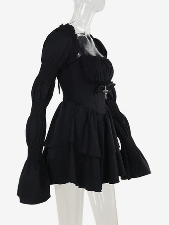 ハロウィン レディース ゴシック ドレス ブラック フリル ゴシック ポリエステル チュニック ショートドレス