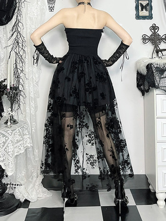 ハロウィン 女性用ゴシック服 ブラック プリーツ リボン フリル ゴシック ポリエステル チュニック レトロ コスチューム